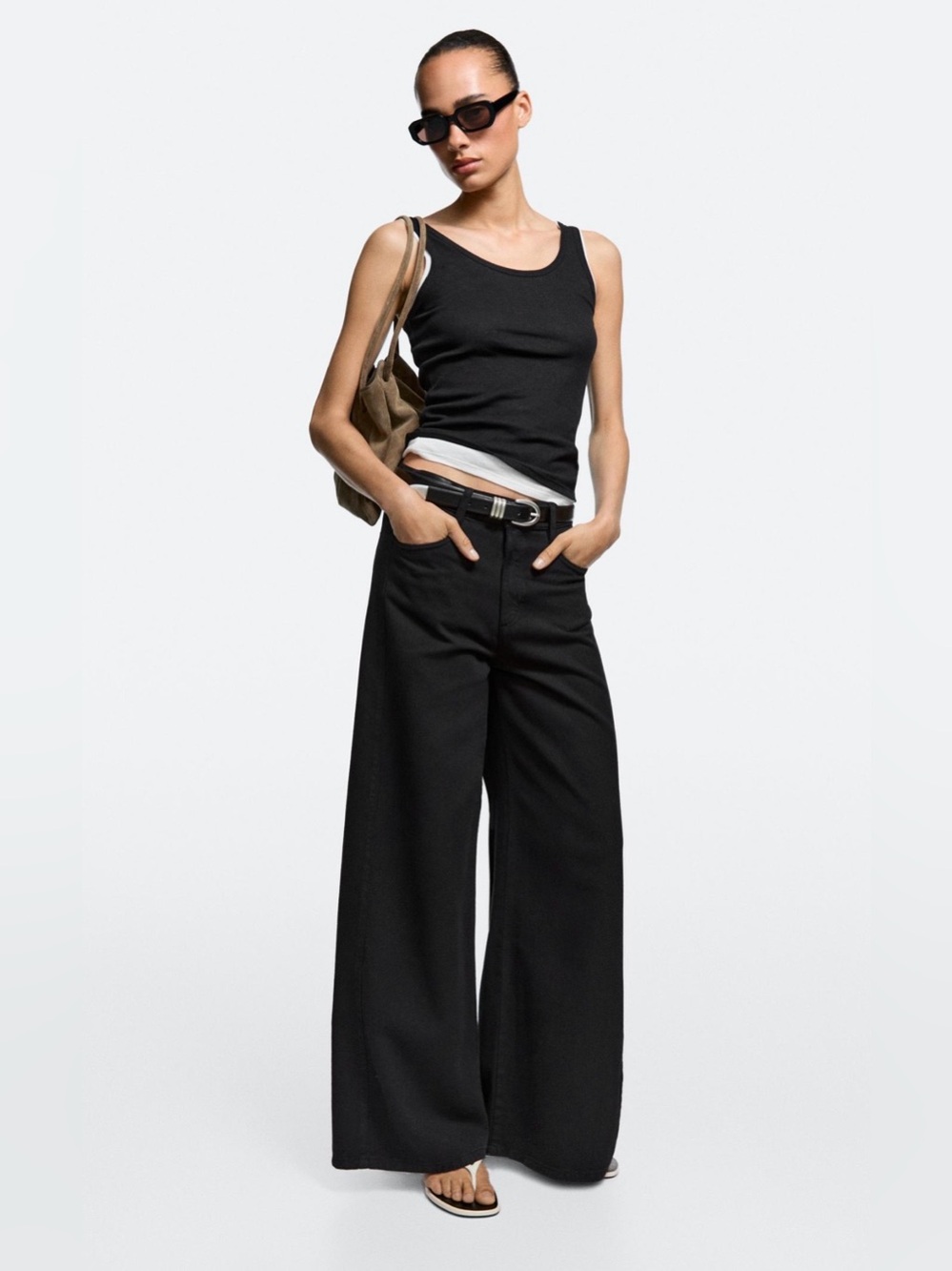 NWT Massimo Dutti Black High-Rise Wide-Leg  Cropped Length Jeans - Sz US4/EUR 36